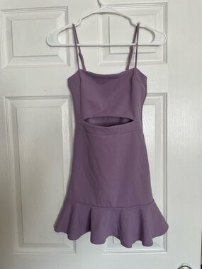 Lucy in the Sky Lavender Purple Cutout Ruffle Hem Spaghetti Strap Mini Dress